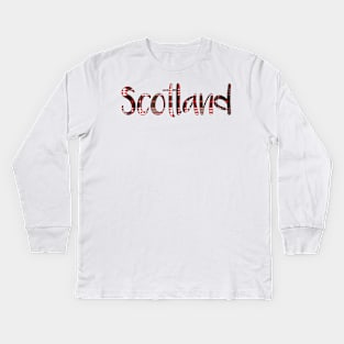 SCOTLAND, Red, Black and White Tartan Style Design Kids Long Sleeve T-Shirt